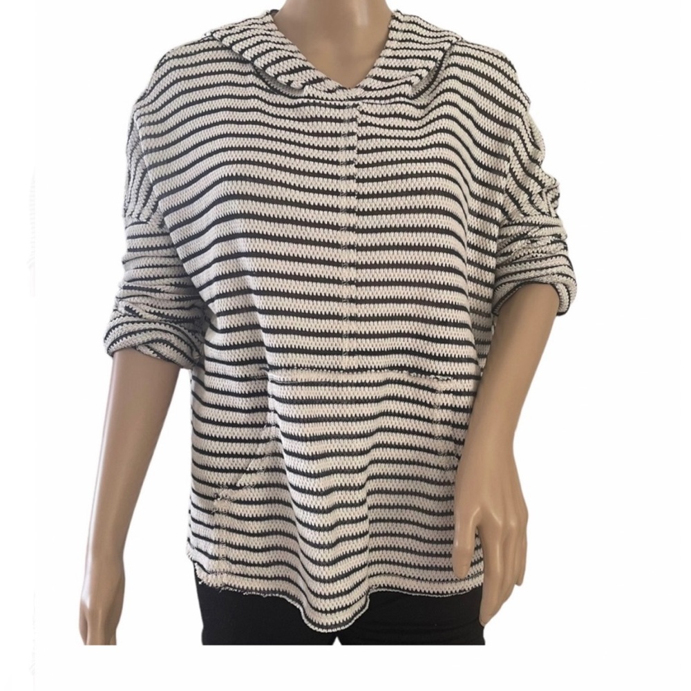 Fortune Swimwear   Oversized Navy & White Stripe  Long Sleeve Hoodie  Size Small